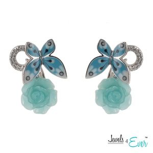 Enamel Butterfly, Glass Flower and CZ Earrings